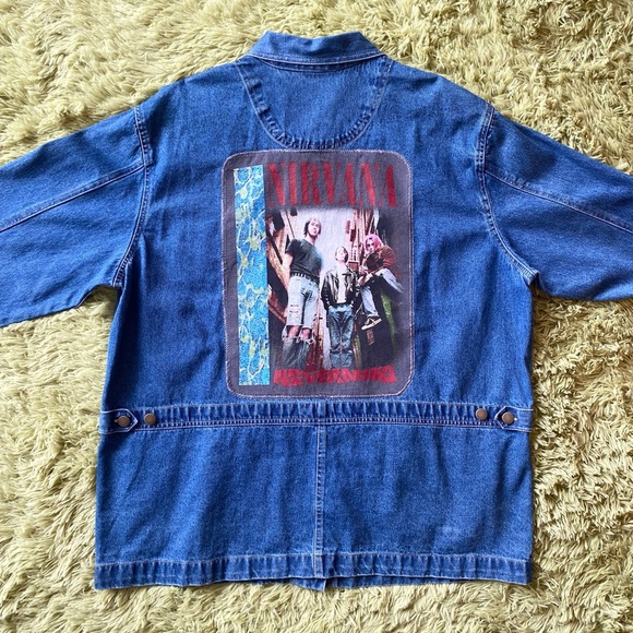 Vintage Uycycled Crossroads Denim Jacket W/ Custom Nirvana Embroidered Patch - Picture 8 of 16